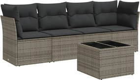 vidaXL 5 részes szürke polyrattan kerti ülőgarnitúra párnákkal