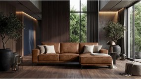 Konyakbarna bőrutánzat sarokkanapé (jobb oldali) Copenhagen – Scandic