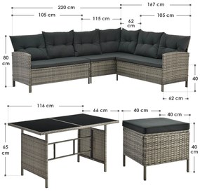 Juskys Kerti rattan szett Manacor - szürke