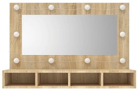 sonoma tölgy tükrös szekrény LED-ekkel 90 x 31,5 x 62 cm