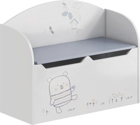 Játéktároló láda tárhellyel, fehér, BEAR