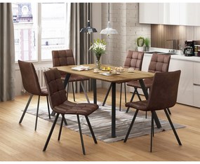 Étkezőasztal BERGEN tölgy + 6 szék BERGEN barna mikroszálas