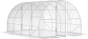 Outsunny 4x3x2m Alagút Üvegház 2 Ajtóval PE 150g/m² Lefedéssel, Galvanizált Acél Kerettel és Ívelt Tetővel Növények és Virágok Neveléséhez | Aosom