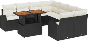 vidaXL Kerti Kanapé Szett párnával 9 pcs Fekete és krémszínű
