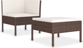 vidaXL 2 részes barna polyrattan kerti bútorszett párnákkal
