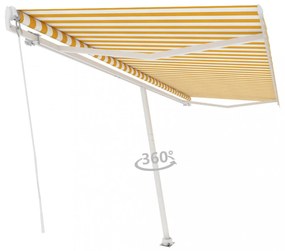 sárga-fehér kézzel kihúzható póznás napellenző 500 x 300 cm
