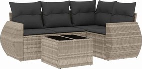 vidaXL 5 részes világosszürke polyrattan kerti ülőgarnitúra párnákkal