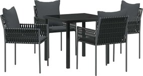 vidaXL Kert étkező szett 5 pcs Fekete és Szürke PE Rattan