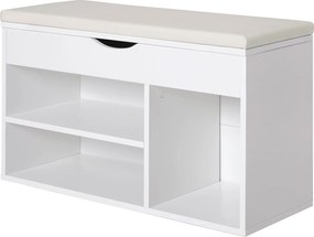 HOMCOM Cipőpad Fejjel, Modern Előtér Cipő Tároló Pad Fiókkal, Nyitott Polcokkal és 1 Párnázott Üléssel, 80x30x47cm | Aosom