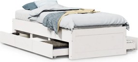 vidaXL fehér tömör fenyőfa fiókos ágykeret matrac nélkül 75 x 190 cm