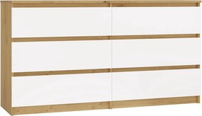 M6 140 fiókos szekrény, 138x75x40 cm, tölgy-fehér