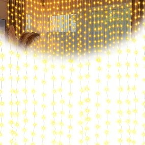 Fényfüggöny 300LED Karácsonyfa Lámpa Füzér Távirányító Fehér Meleg 3x3m