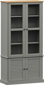 vidaXL VIGO szürke üvegvitrines tömör fenyőfa szekrény 85x35x170 cm