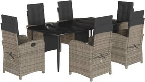 vidaXL 7 részes szürke polyrattan kerti étkezőgarnitúra párnával