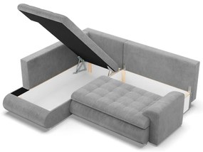 Tokio sarokkanapé, L alakú háttámlával, 2 ágyneműtartóval, kordbársony, baloldali, szürke