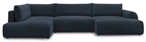 Sötétkék kordbársony kinyitható sarokkanapé (jobb oldali-U alakú) Lucien – Bobochic Paris