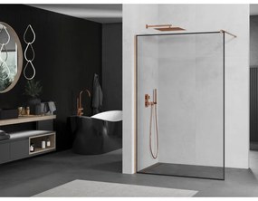 Mexen Kioto, Walk-In zuhany paraván 50 x 200 cm, 8 mm átlátszó üveg fekete mintás, réz matt profil, 800-050-101-65-70