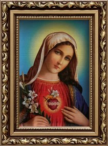 Vászonkép 19x14 Mária Szíve Arany Díszített Fa Keret