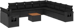 vidaXL 12 részes fekete polyrattan kerti ülőgarnitúra párnákkal