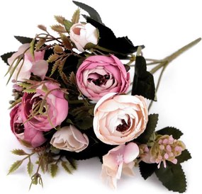 Mesterséges boglárka peonie csokor rózsaszín világos repedés 3