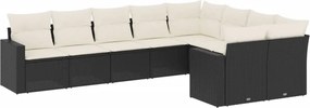 vidaXL 9 részes fekete polyrattan kerti ülőgarnitúra párnákkal