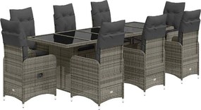 vidaXL 9 részes szürke polyrattan kerti bisztrógarnitúra párnákkal