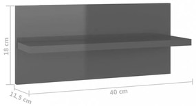 4 db magasfényű szürke fali polc 40 x 11,5 x 18 cm