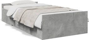 vidaXL betonszürke szerelt fa ágykeret fiókokkal 75 x 190 cm