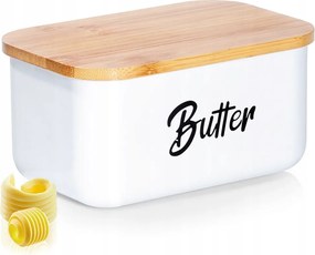 Acél Vajtartó Fehér, Bambusz Fedéllel Vajtartó Modern