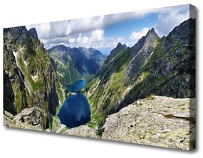 Vászonkép nyomtatás Mountain Lake Valley Peaks 100x50 cm