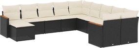 vidaXL 11 részes fekete polyrattan kerti ülőgarnitúra párnákkal