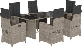 vidaXL 7 részes világosszürke polyrattan kerti étkezőszett párnával