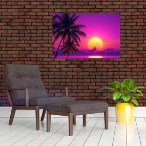 Kép - Lila naplemente pálmafával (90x60 cm)