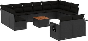 vidaXL 13 részes fekete polyrattan kerti ülőgarnitúra párnákkal