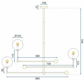 Szerszámlámpa, Függesztett üveggolyós lámpa 3 db APP918-3CP, arany, OSW-03230