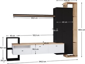 Nappali fal, fekete/fehér/arany craft tölgy, DENISO