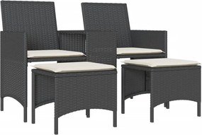 vidaXL 2 személyes fekete polyrattan kerti kanapé asztallal/székkel