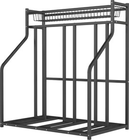 SPORTNOW Kerékpár Állvány, 3 Kerékpár Parkoló Támogatás, Felületi Kosárral és 4 Állítható S Horoggal, Hely Különböző Kerékpárokhoz, Felnőtteknek és Gy
