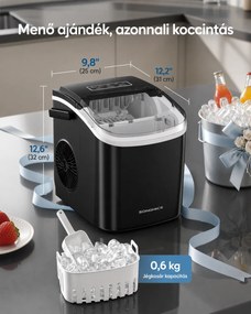 Jégkockakészítő Gép, 12 kg/24h, Öntisztító, Hordozható – Fekete