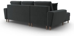 Sötétszürke bársony kinyitható tárolóhelyes sarokkanapé (bal oldali-heverő résszel) Kyoto – Cosmopolitan Design