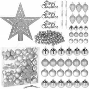 Karácsonyfadísz Törhetetlen Arany Mintás 51db-OS Karácsonyfa Szett Ezüst