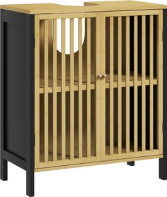 HOMCOM Mosdó Alatti Fürdőszobai Szekrény Állítható Polccal 60 x 30 x 70 cm Fekete és Természetes Bambusz | Aosom