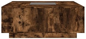 tölgy színű végtelen hatású LED-es dohányzóasztal 100x100x40 cm