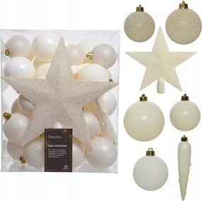 Karácsonyfadísz szett spicc gömbök műanyag x33 Törött fehér karácsonyfadísz