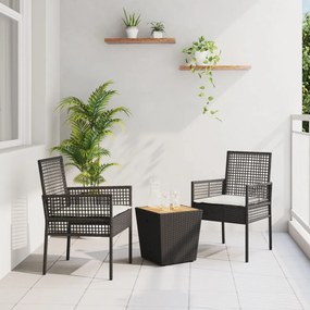 3 darabos Kerti Bistró Szett párnákkal Fekete Poli Rattan
