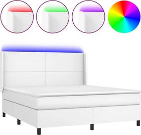 vidaXL fehér műbőr rugós ágy matraccal és LED-del 160x200 cm