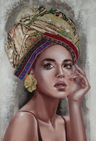 Vászonkép 70X100X3 kézzel festett vászon nő turbánban