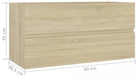 sonoma tölgy színű szerelt fa mosdószekrény 90 x 38,5 x 45 cm