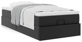 Ottomán ágykeret matraccal Fekete 90x190cm műbőrrel