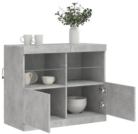 betonszürke tálalószekrény LED-világítással 81 x 37 x 67 cm